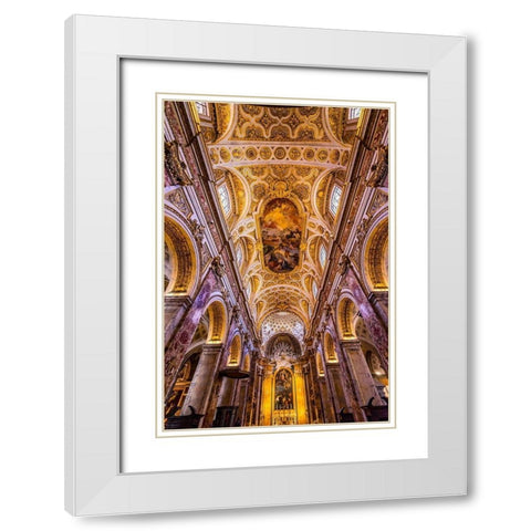 Tall Arches Nave Ceiling Frescos Saint Louis of French Basilica Church-Rome-Italy  White Modern Wood Framed Art Print with Double Matting by Perry, William