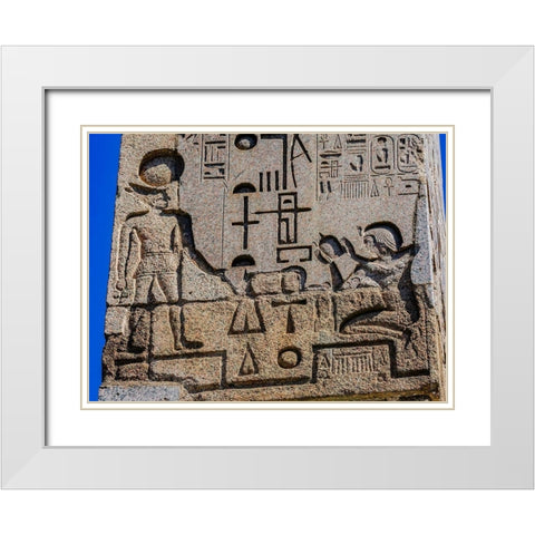 Egyptian Figures Hieroglyphics Obelisk Piazza Popolo-Rome-Italy White Modern Wood Framed Art Print with Double Matting by Perry, William