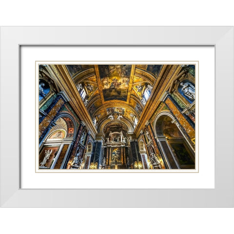 Altar Statues frescoes-Basilica Jesus and Mary Gesu e Maria Church-Rome-Italy White Modern Wood Framed Art Print with Double Matting by Perry, William