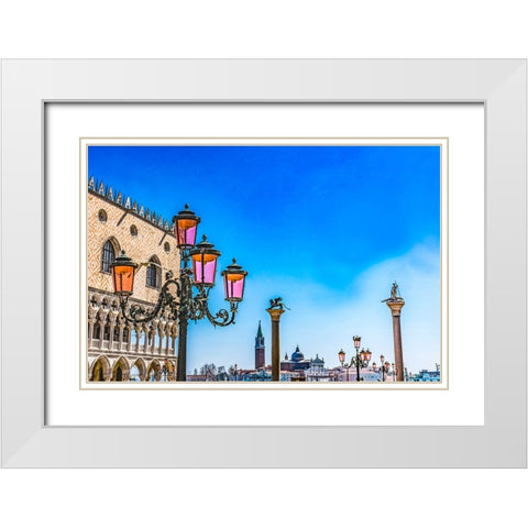 Saint Marks Square-Doge Palace erected in 1100s White Modern Wood Framed Art Print with Double Matting by Perry, William