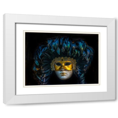 Black feathers Venetian mask-Venice-Italy-Used since the 1200s for Carnival-masks allowed the Venet White Modern Wood Framed Art Print with Double Matting by Perry, William