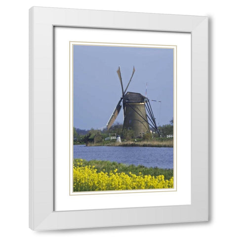 Netherlands, Kinderdijk, windmill White Modern Wood Framed Art Print with Double Matting by Flaherty, Dennis