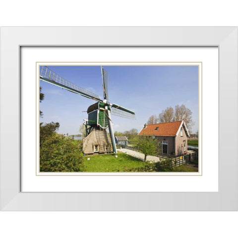 Netherlands, Leiderdorp Traditional windmill White Modern Wood Framed Art Print with Double Matting by Flaherty, Dennis