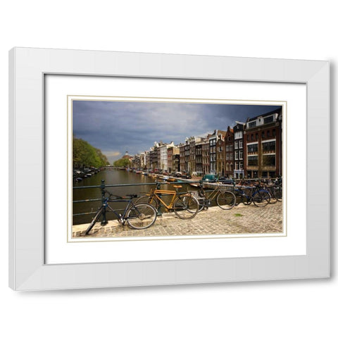 Netherlands, Amsterdam Canal from bridge White Modern Wood Framed Art Print with Double Matting by Flaherty, Dennis