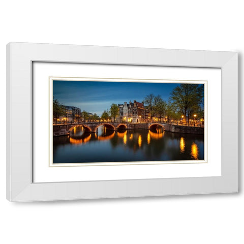 Europe-The Netherlands-Amsterdam-Canal scene at sunset White Modern Wood Framed Art Print with Double Matting by Jaynes Gallery