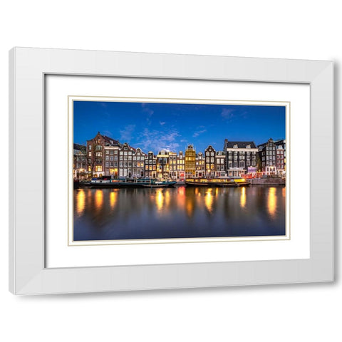 Europe-The Netherlands-Amsterdam-Canal scene at sunset White Modern Wood Framed Art Print with Double Matting by Jaynes Gallery