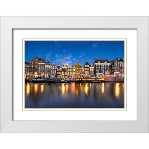 Europe-The Netherlands-Amsterdam-Canal scene at sunset White Modern Wood Framed Art Print with Double Matting by Jaynes Gallery