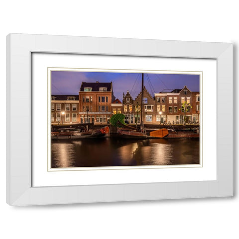 Europe-The Netherlands-Delfshaven-Sunset scene along canal White Modern Wood Framed Art Print with Double Matting by Jaynes Gallery