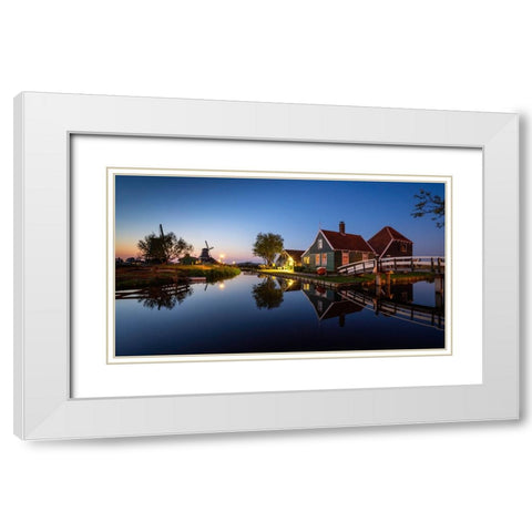 Europe-The Netherlands-Zaandam-Zaanse Schans at sunset White Modern Wood Framed Art Print with Double Matting by Jaynes Gallery
