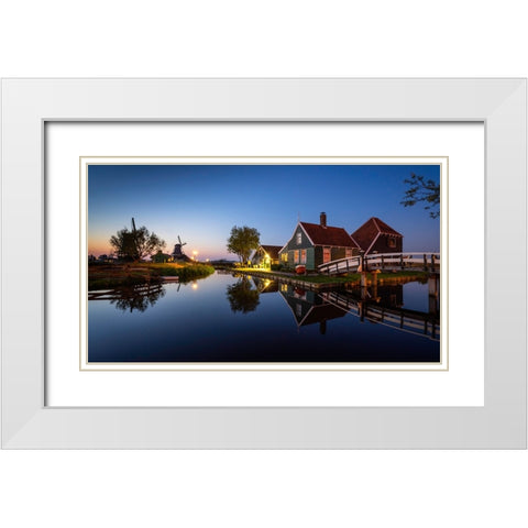 Europe-The Netherlands-Zaandam-Zaanse Schans at sunset White Modern Wood Framed Art Print with Double Matting by Jaynes Gallery