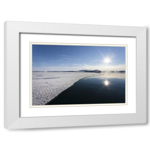 Svalbard Sunburst reflected in still water White Modern Wood Framed Art Print with Double Matting by Young, Bill