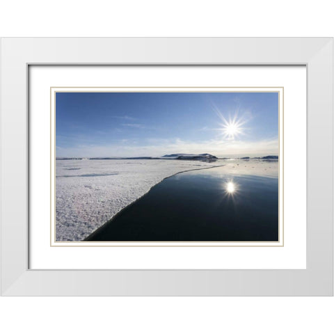 Svalbard Sunburst reflected in still water White Modern Wood Framed Art Print with Double Matting by Young, Bill