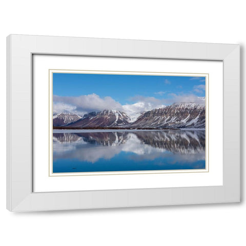 Norway-Svalbard-Spitsbergen-Fjord Arctic fjord reflections White Modern Wood Framed Art Print with Double Matting by Hopkins, Cindy Miller