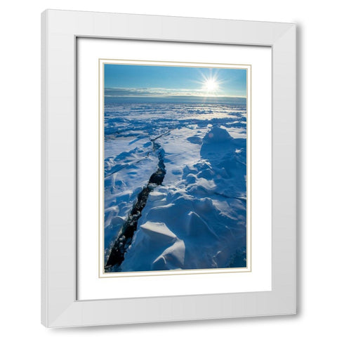 Norway Icescape at 84 degrees north-crack in ice with sunburst White Modern Wood Framed Art Print with Double Matting by Hopkins, Cindy Miller