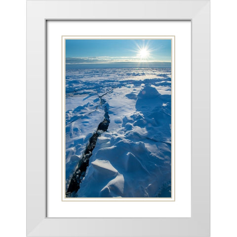 Norway Icescape at 84 degrees north-crack in ice with sunburst White Modern Wood Framed Art Print with Double Matting by Hopkins, Cindy Miller