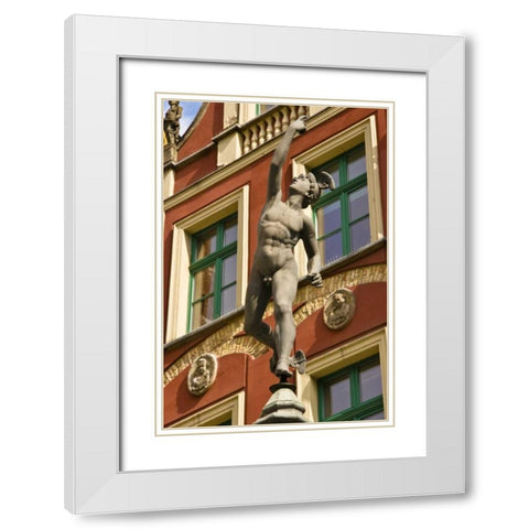 Poland, Gdansk Statue in Main Town Square White Modern Wood Framed Art Print with Double Matting by Ross, Nancy ,  Steve