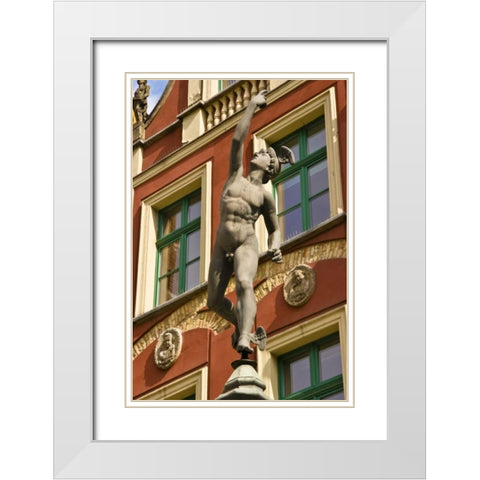 Poland, Gdansk Statue in Main Town Square White Modern Wood Framed Art Print with Double Matting by Ross, Nancy ,  Steve