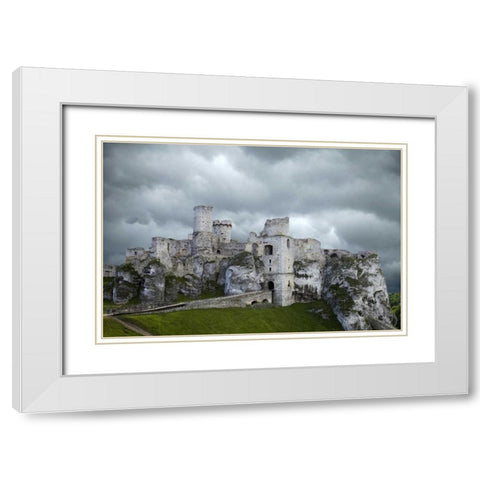 Poland Composite of Ogrodzieniec Castle White Modern Wood Framed Art Print with Double Matting by Zuckerman, Jim