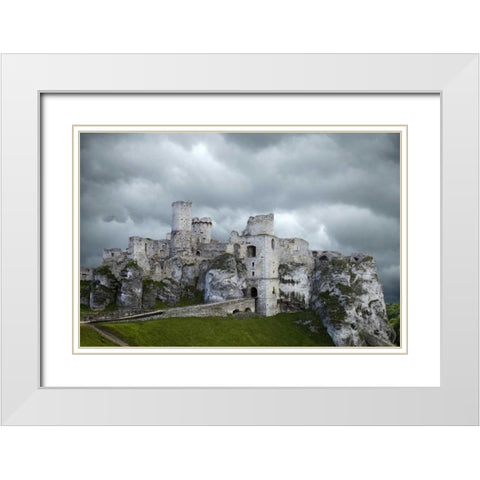 Poland Composite of Ogrodzieniec Castle White Modern Wood Framed Art Print with Double Matting by Zuckerman, Jim