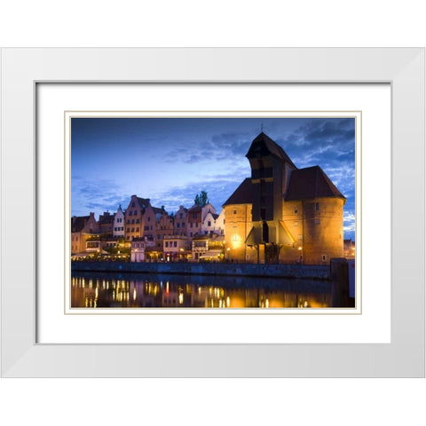 Poland, Gdansk Buildings reflect in port water White Modern Wood Framed Art Print with Double Matting by Zuckerman, Jim