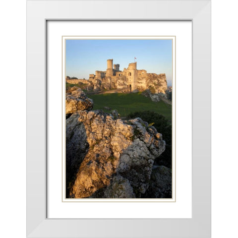 Poland Distant view of Ogrodzieniec Castle White Modern Wood Framed Art Print with Double Matting by Zuckerman, Jim