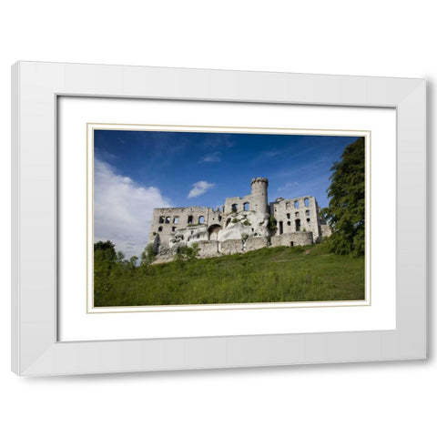 Poland View of Ogrodzieniec Castle White Modern Wood Framed Art Print with Double Matting by Zuckerman, Jim