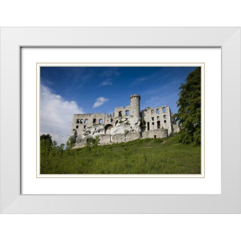 Poland View of Ogrodzieniec Castle White Modern Wood Framed Art Print with Double Matting by Zuckerman, Jim