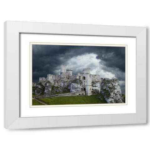 Poland Composite of Ogrodzieniec Castle White Modern Wood Framed Art Print with Double Matting by Zuckerman, Jim
