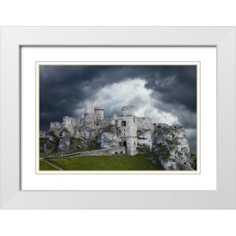 Poland Composite of Ogrodzieniec Castle White Modern Wood Framed Art Print with Double Matting by Zuckerman, Jim