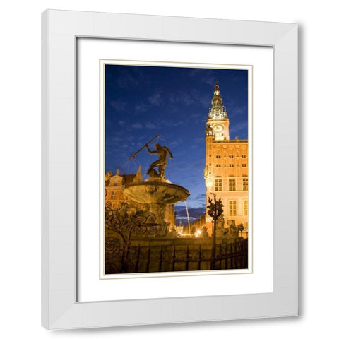 Poland, Gdansk Neptune statue in fountain White Modern Wood Framed Art Print with Double Matting by Zuckerman, Jim