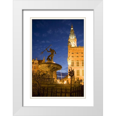 Poland, Gdansk Neptune statue in fountain White Modern Wood Framed Art Print with Double Matting by Zuckerman, Jim