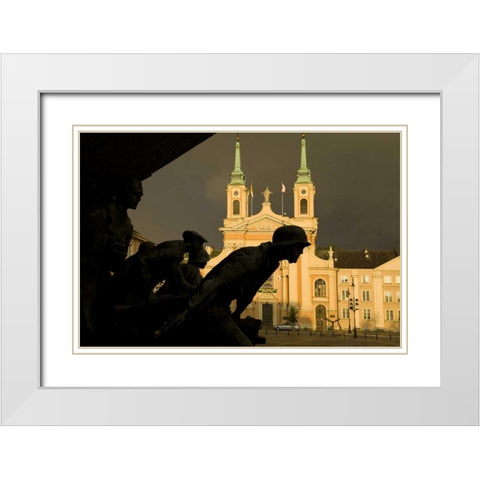 Poland, Warsaw World War II memorial silhouette White Modern Wood Framed Art Print with Double Matting by Zuckerman, Jim