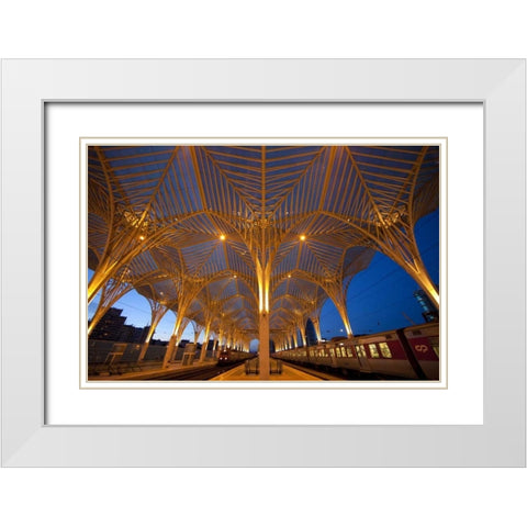 Portugal, Lisbon Architecture at a train station White Modern Wood Framed Art Print with Double Matting by Zuckerman, Jim