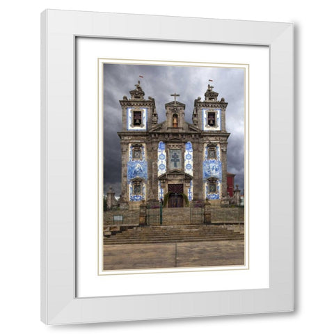 Portugal, Porto Front of Santo Ildefonso Church White Modern Wood Framed Art Print with Double Matting by Zuckerman, Jim