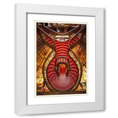 Portugal, Porto Stairway in Lello Book Store White Modern Wood Framed Art Print with Double Matting by Zuckerman, Jim
