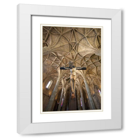 Portugal, Lisbon Jeronimos Monastery= interior White Modern Wood Framed Art Print with Double Matting by Zuckerman, Jim