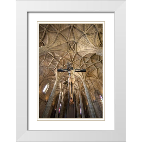 Portugal, Lisbon Jeronimos Monastery= interior White Modern Wood Framed Art Print with Double Matting by Zuckerman, Jim