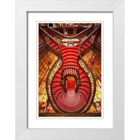 Portugal-Porto Ornate staircase in the Lello Bookstore White Modern Wood Framed Art Print with Double Matting by Jaynes Gallery