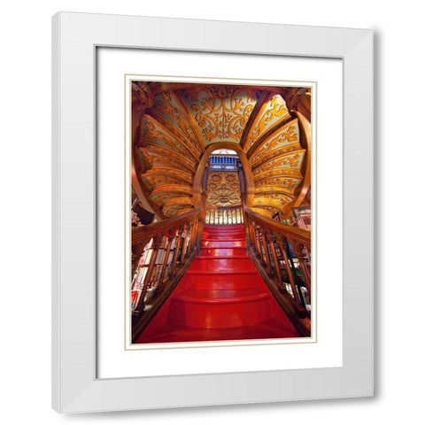 Portugal-Porto Ornate staircase in the Lello Bookstore White Modern Wood Framed Art Print with Double Matting by Jaynes Gallery