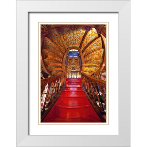 Portugal-Porto Ornate staircase in the Lello Bookstore White Modern Wood Framed Art Print with Double Matting by Jaynes Gallery