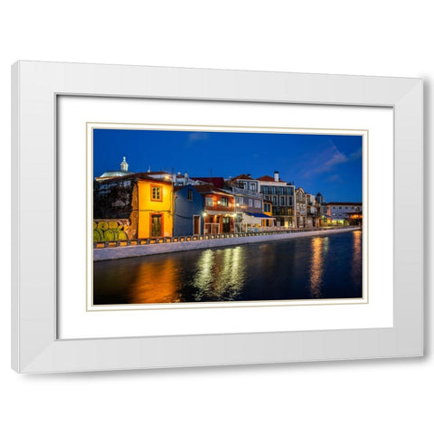 Europe-Portugal-Aveiro-Sunset on buildings and canal White Modern Wood Framed Art Print with Double Matting by Jaynes Gallery