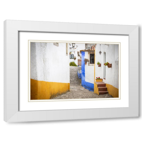 Europe-Portugal-Obidos-Houses on cobblestone street White Modern Wood Framed Art Print with Double Matting by Jaynes Gallery