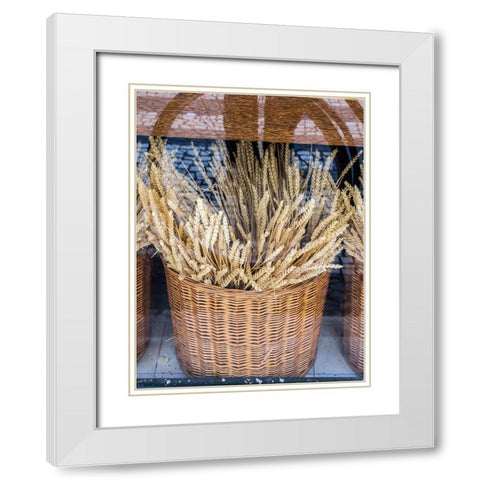 Portugal-Lisbon-Dried wheat stalks in the window of a bakery White Modern Wood Framed Art Print with Double Matting by Eggers, Julie