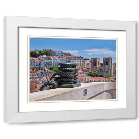 Portugal-Lisbon-View of the Lisbon Cathedral from the Arco da Rua Augusta White Modern Wood Framed Art Print with Double Matting by Eggers, Julie