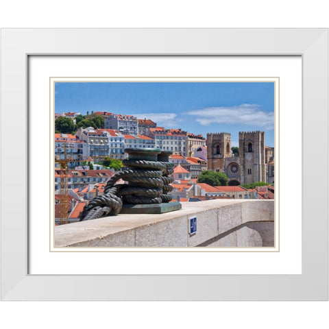 Portugal-Lisbon-View of the Lisbon Cathedral from the Arco da Rua Augusta White Modern Wood Framed Art Print with Double Matting by Eggers, Julie