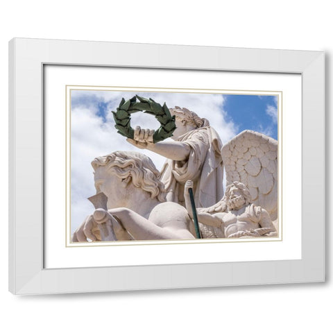 Portugal-Lisbon-Close-up of sculptures at the top of 18th century Arco da Rua Augusta-Statue of Glo White Modern Wood Framed Art Print with Double Matting by Eggers, Julie