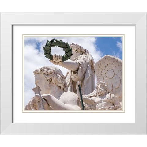 Portugal-Lisbon-Close-up of sculptures at the top of 18th century Arco da Rua Augusta-Statue of Glo White Modern Wood Framed Art Print with Double Matting by Eggers, Julie