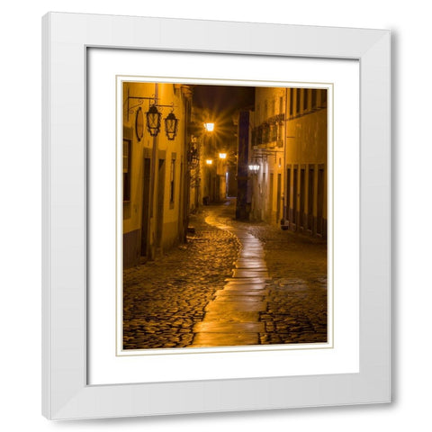 Portugal-Obidos-Walkway along the walled town of Obidos at night White Modern Wood Framed Art Print with Double Matting by Eggers, Julie