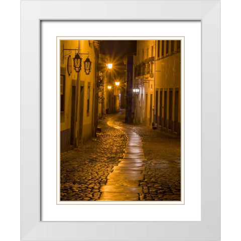 Portugal-Obidos-Walkway along the walled town of Obidos at night White Modern Wood Framed Art Print with Double Matting by Eggers, Julie