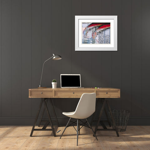 Portugal-Aveiro-Reflections of traditional and colorful salt boats-called Moliceiro-in the canals o White Modern Wood Framed Art Print with Double Matting by Eggers, Julie